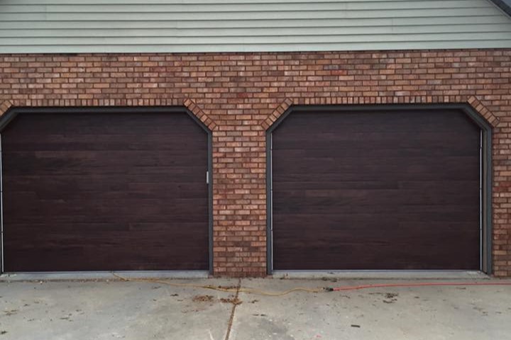 brand new modern wooden pannel garage doors, single garage doors side by side - Springfield, IL