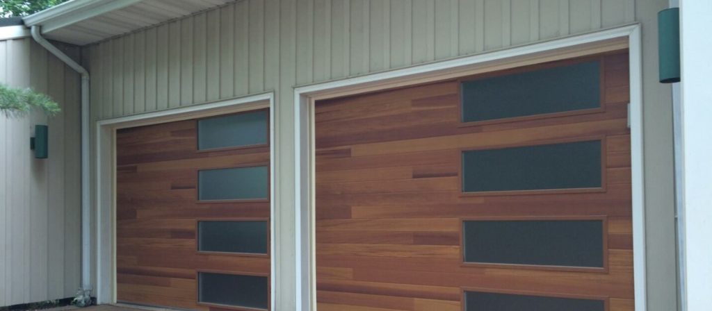 double garage doors finished project - 2-9x7 CHI model 3216P with 24"x15" obscure glass and cedar finish - Taylorville, IL