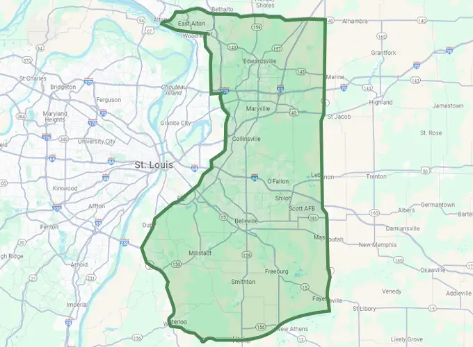 Glenn Brothers Garage Doors Southern IL Map of Service Areas